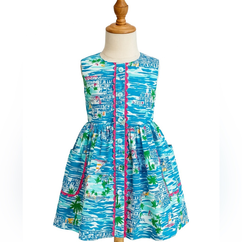 Tommy Bahama Toddler Little Girls Nautical Sleeveless Dress, Blue, Size 3T NWT